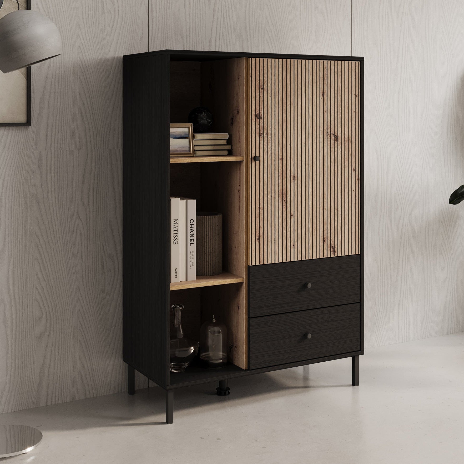 Charles 1 - Vitrinekast - Zwart - 87x40x131 cm