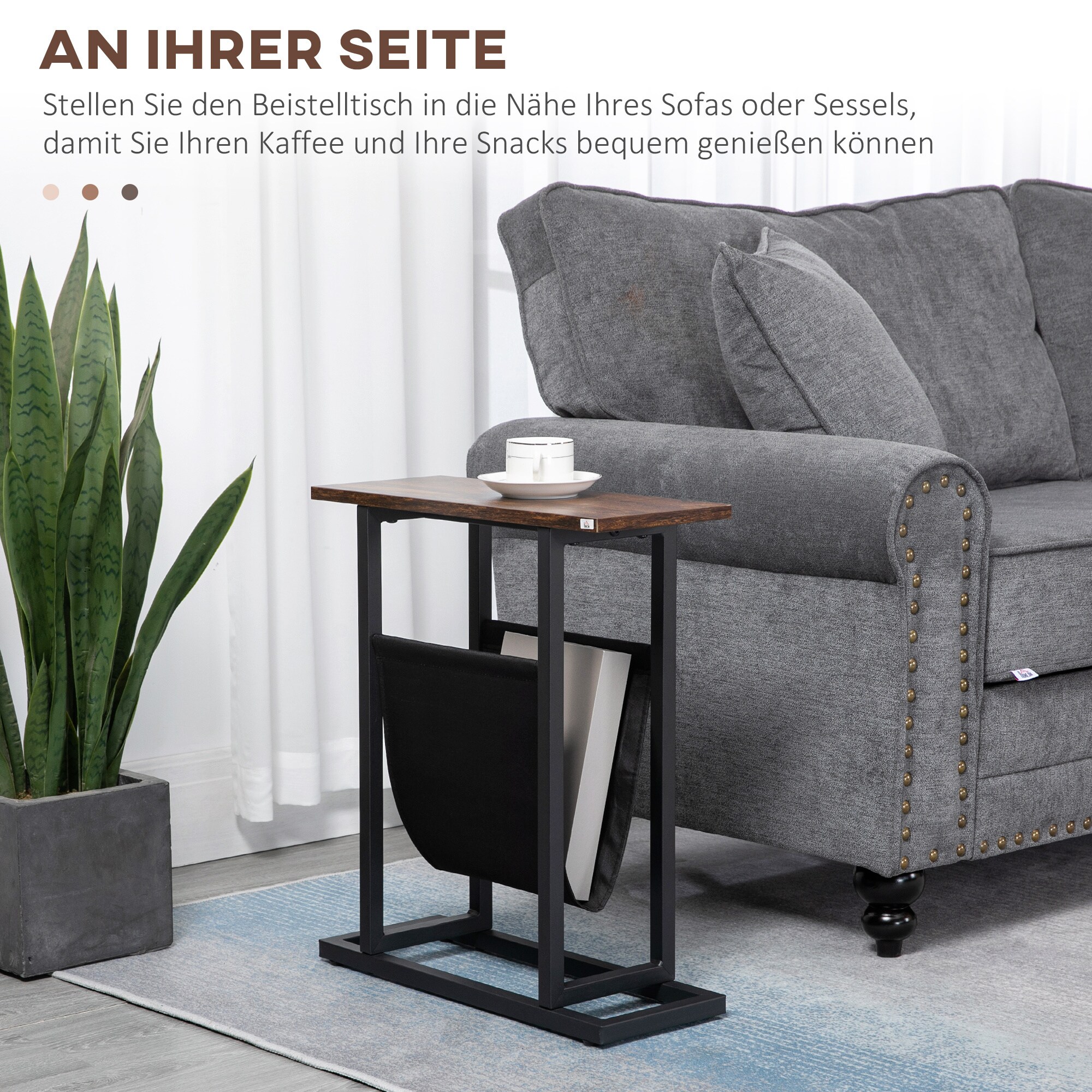 HOMCOM Beistelltisch mit Stofftasche braun, schwarz 49L x 19B x 55H cm