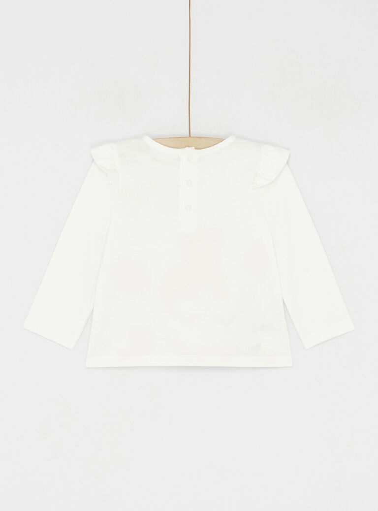 T-shirt écru à manches longues uni pour bébé fille