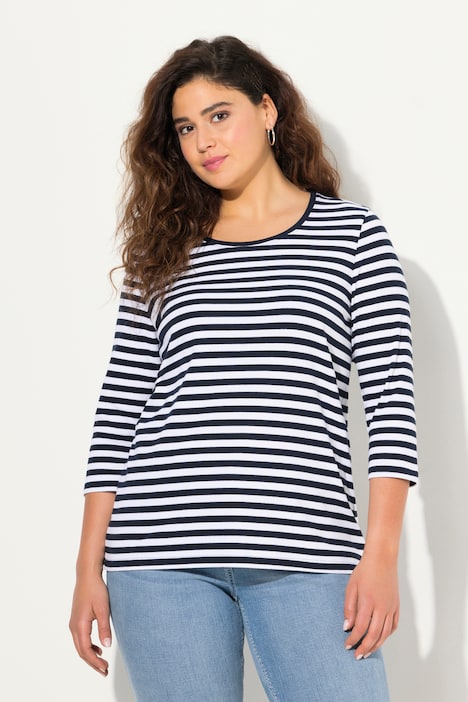 Shirt, Ringel, Rippjersey, Rundhals, 3/4-Arm