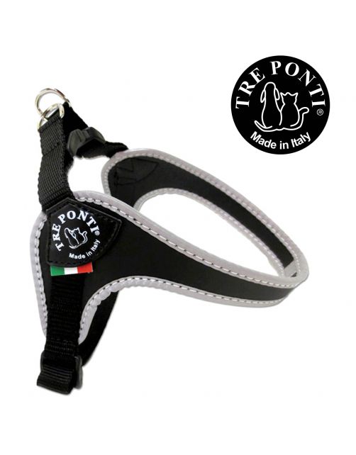 Tre Ponti Fibbia Basic Tuig Zwart&Reflectie - Hondenharnas