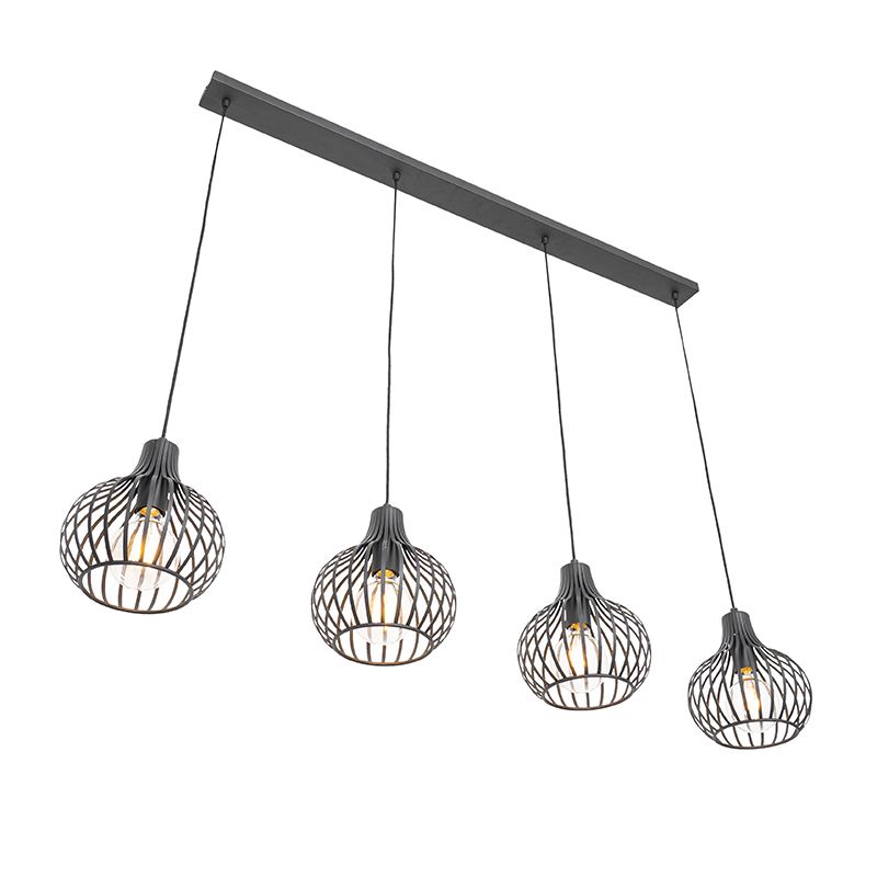 Smart hanglamp zwart 4-lichts incl. 4 Wifi G95 - Saffira