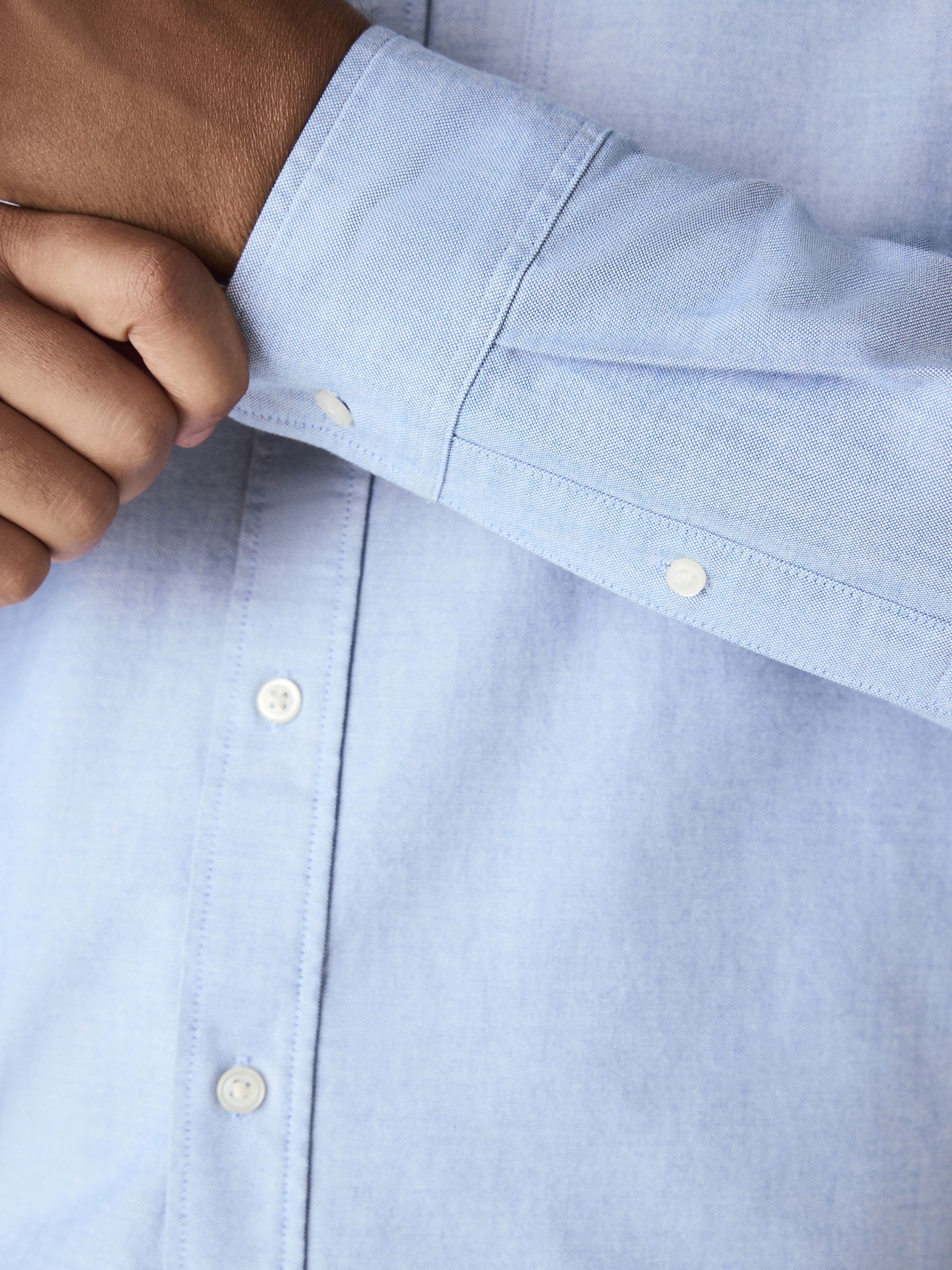 Lichtblauw - Slim Fit - Oxford-hemd met lange mouwen