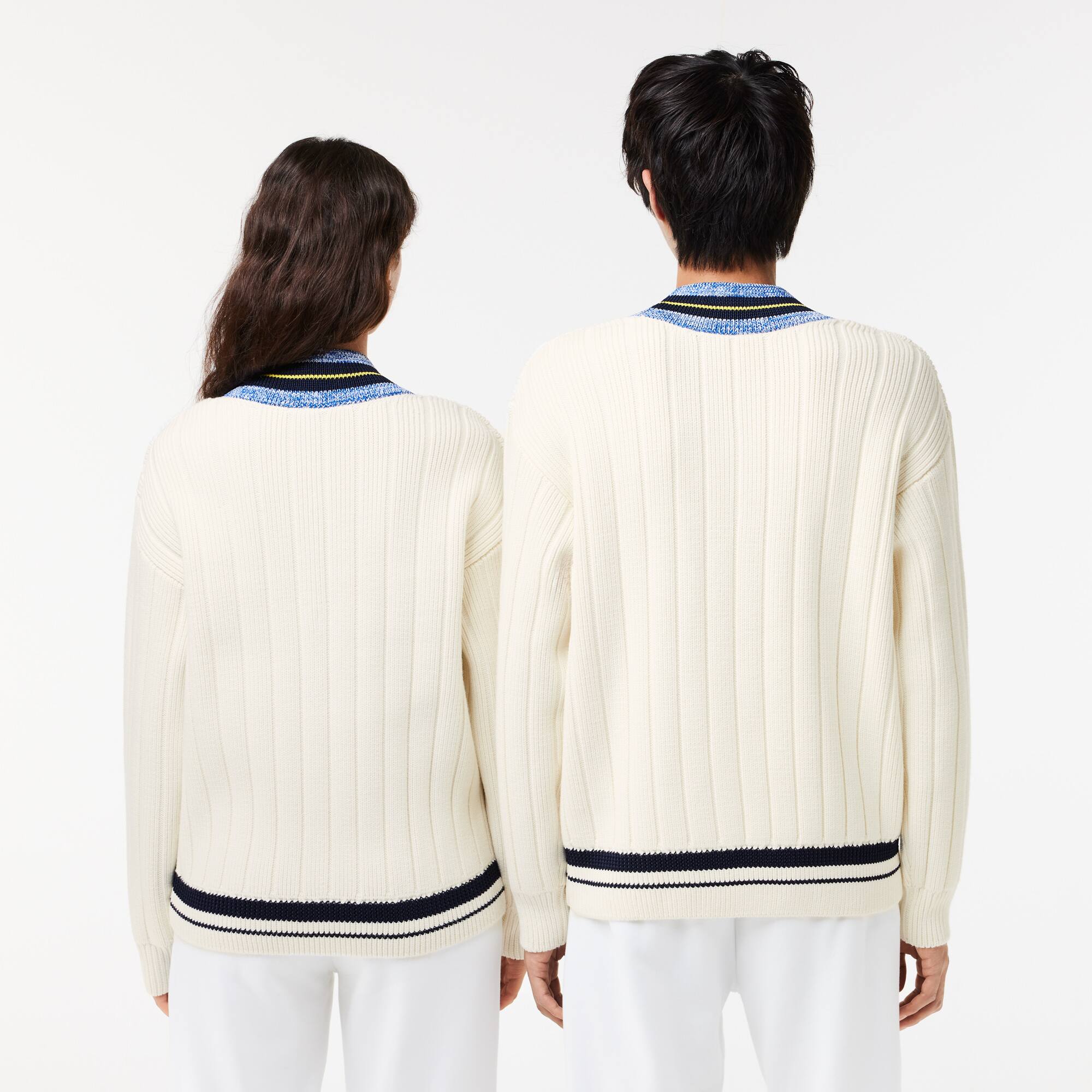 Lacoste x Eleven by Venus extraweiter gestreifter Pullover mit V-Ausschnitt Lacoste X EleVen by Venus Williams - Weiss - Lacoste - Unisex
