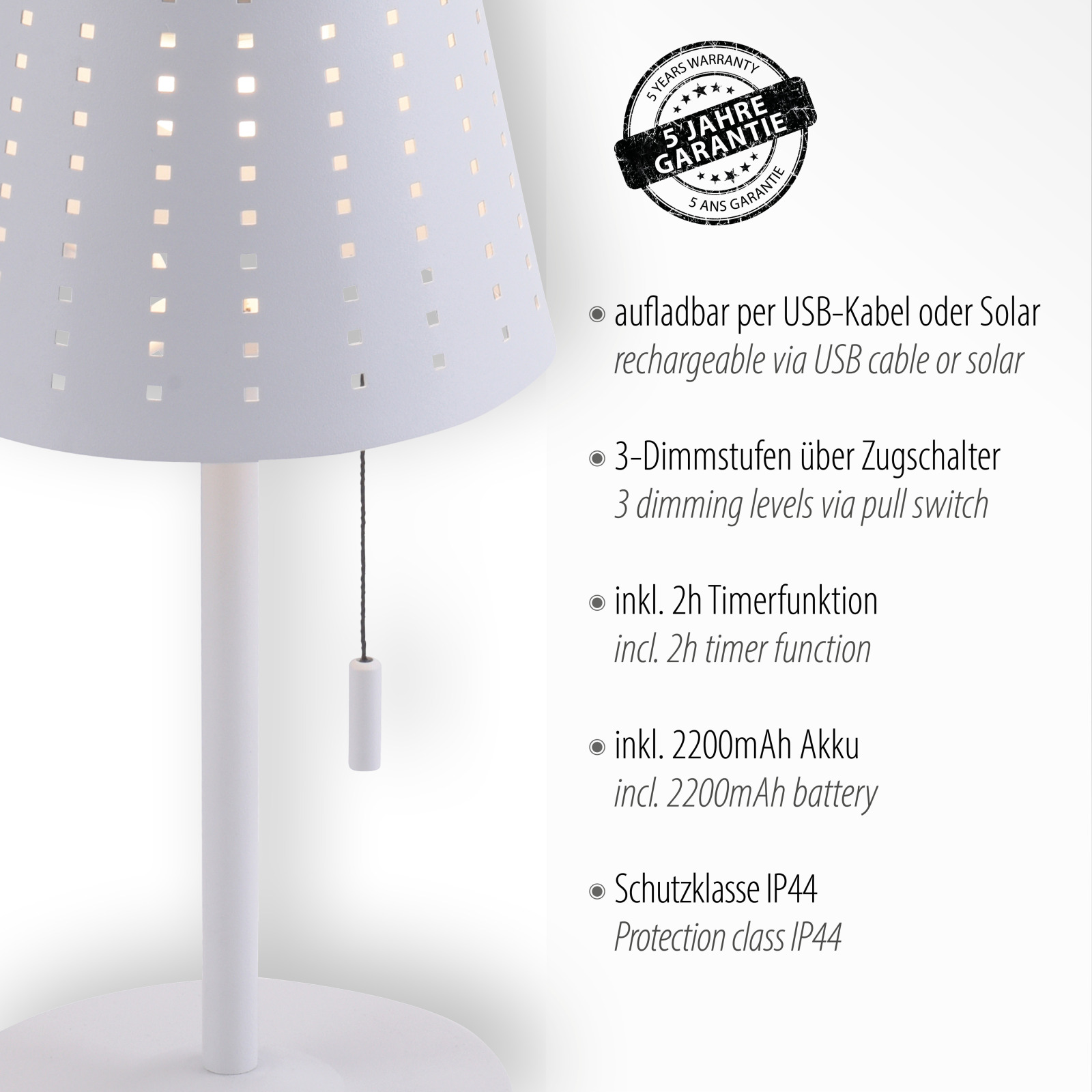 LED-Tischleuchte - weiß - USB - 30 cm hoch