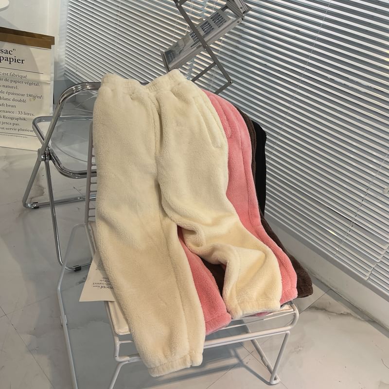 Alhambra - Effen fleece broek met elastische taille en rechte pijpen