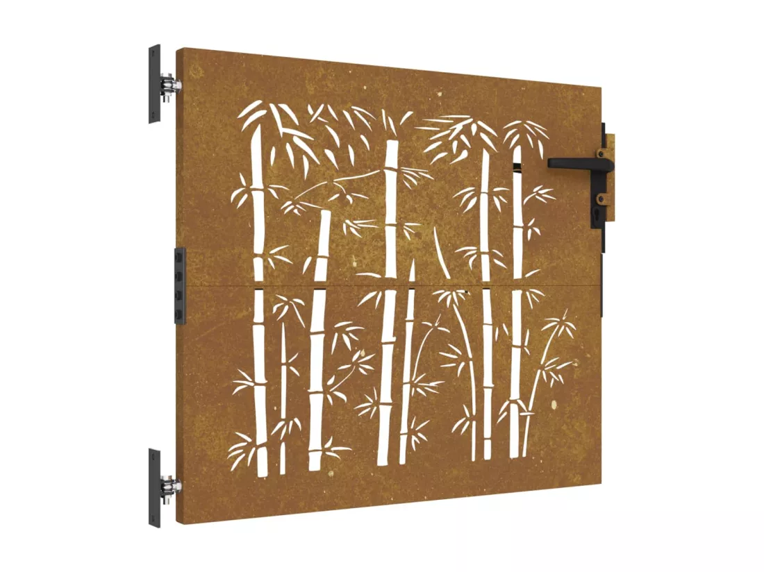 Portail de jardin 85x100 cm acier corten design de bambou