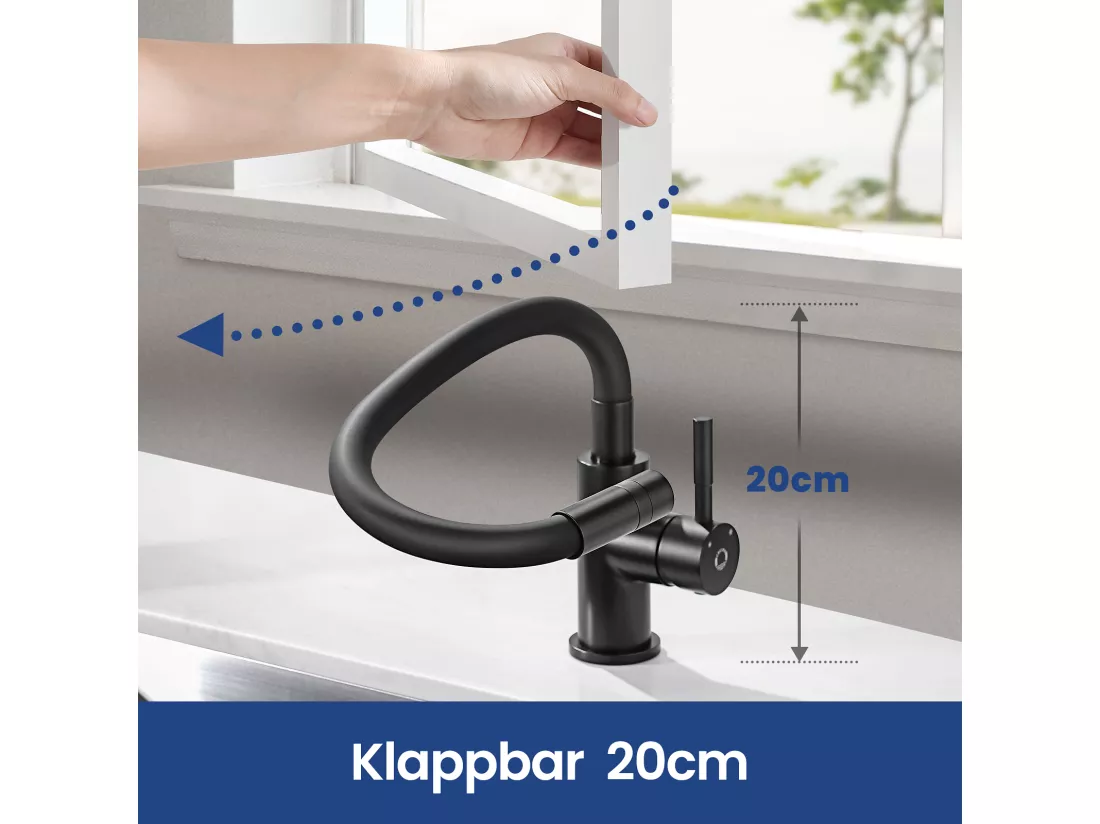 Cecipa max Robinet Cuisine Flexible Robinet avec 2 Types de Jets, Mitigeur Cuisine Rabattable, Mitigeur avec Eau Chaude et Froide (Noir),EU Modèle