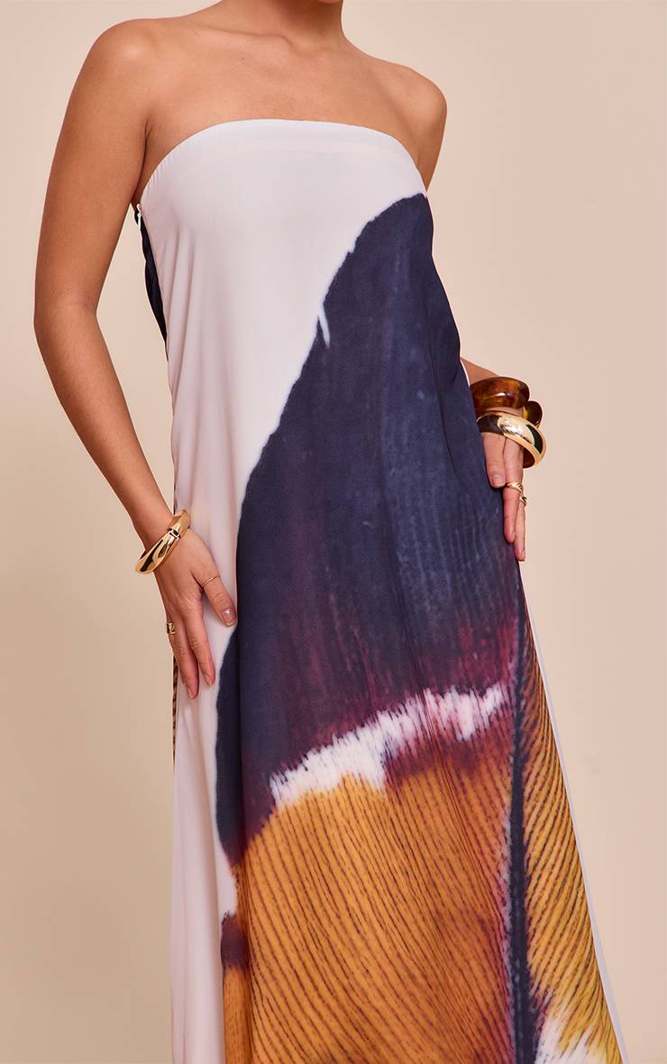 Nude Robe Longue Fourreau À Imprimé Plumes Et Bustier Bandeau