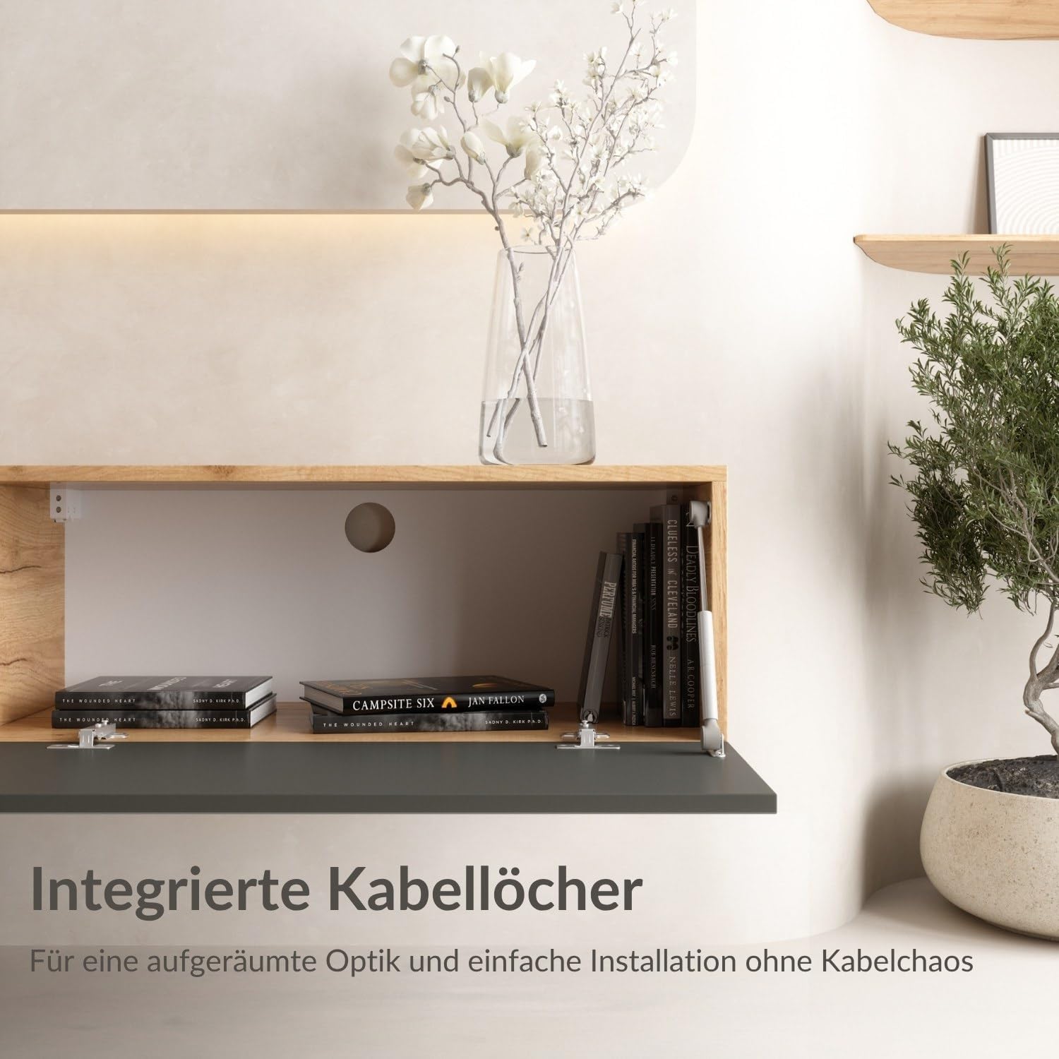 Planetmöbel West TV-Schrank, Fernsehtisch 200 cm lang, TV-Board hängend oder stehend, Fernsehschrank für Wohnzimmer, 2X TV Möbel 37,8 x 100 x 30 cm, Gold Eiche anthrazit