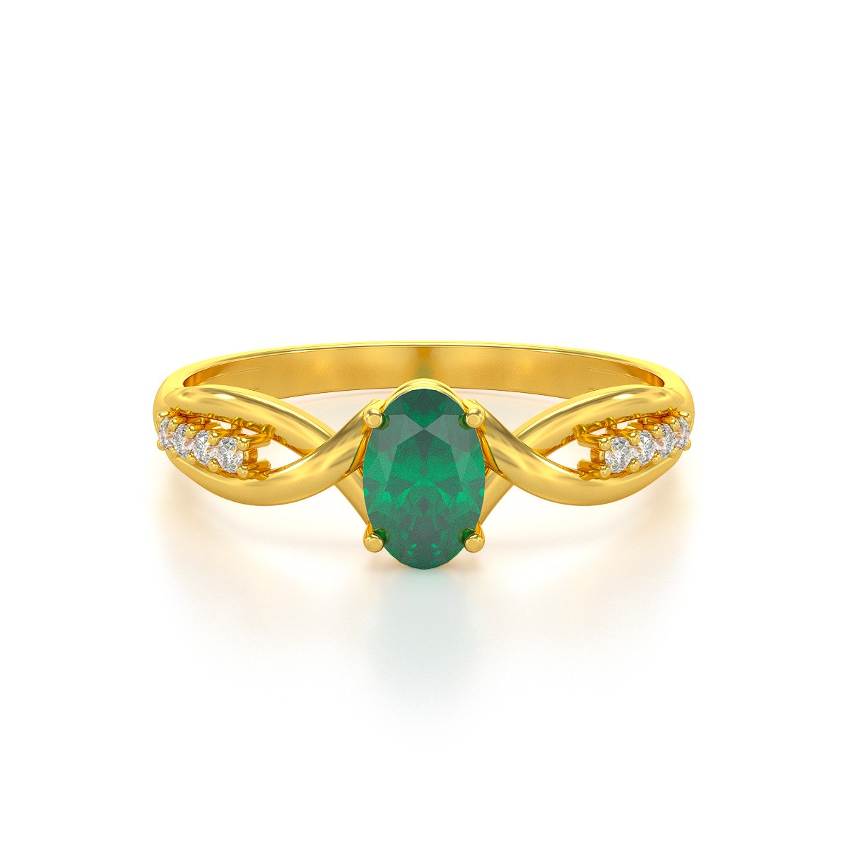 Bague ADEN Or 585 Jaune Emeraude et diamants 1.32grs