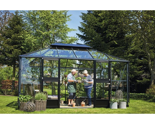 JULIANA Grand Oase kas 13,0 m² 3 mm veiligheidsglas 439 x 296 cm antraciet/zwart