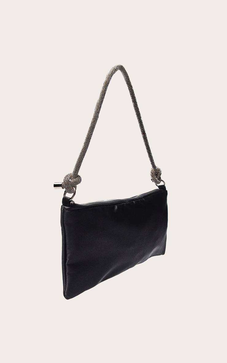 Noir Sac À Bandoulière En Satin Avec Anse Ornée De Strass