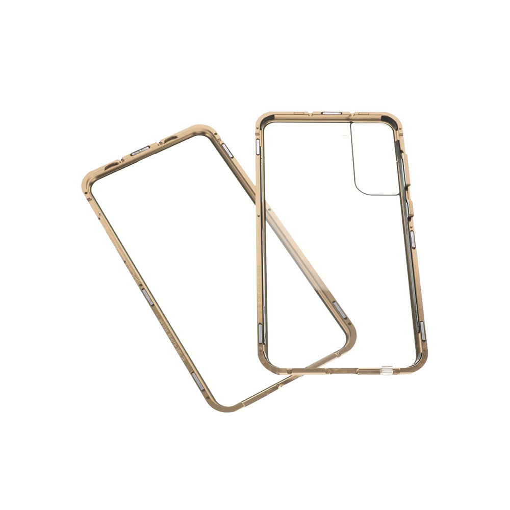 Samsung Galaxy S21 FE 5G Magnetische Alu Schutzhülle mit Panzer Glas Backcover   Displayschutz (Magnet-Technologie) - Gold
