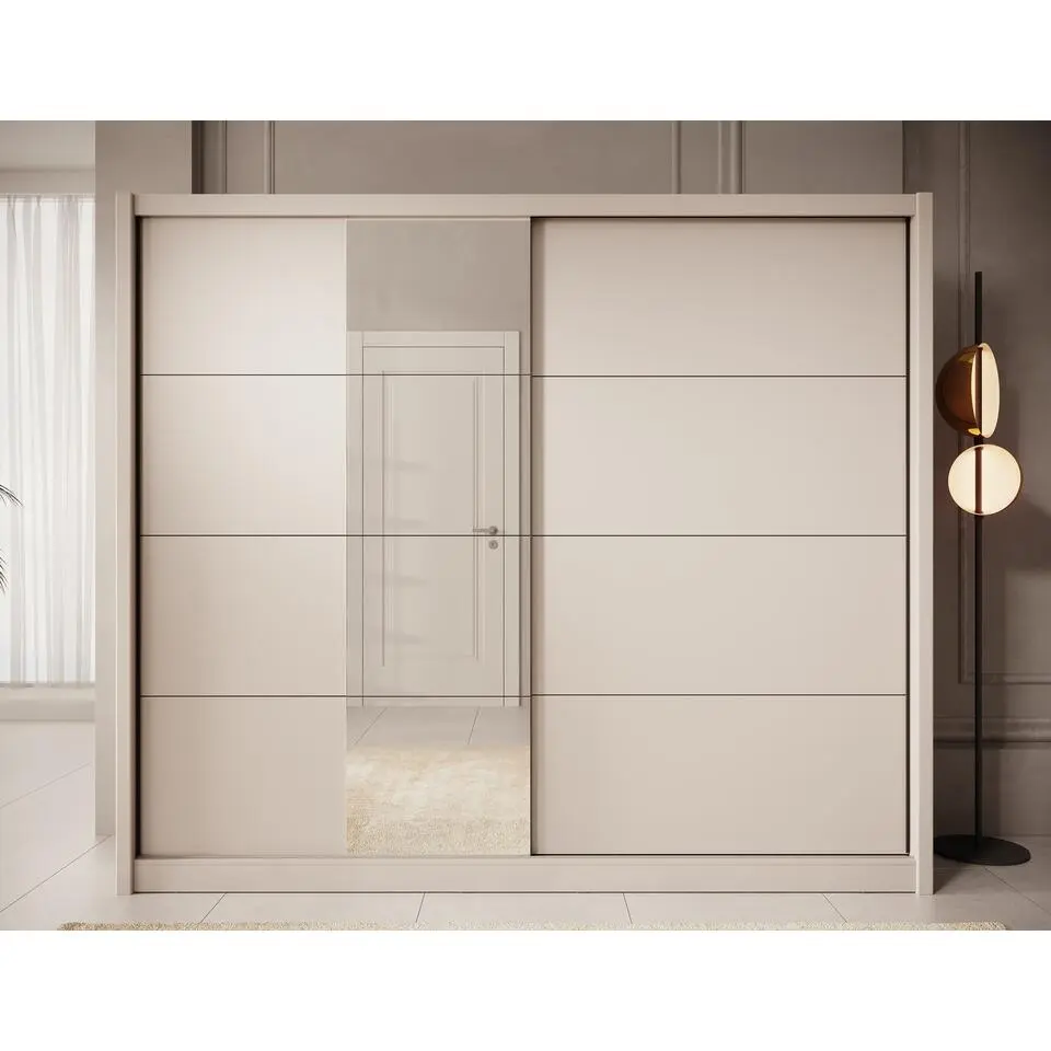Meubella - Kledingkast Azul - Beige - 251 cm - Met spiegel