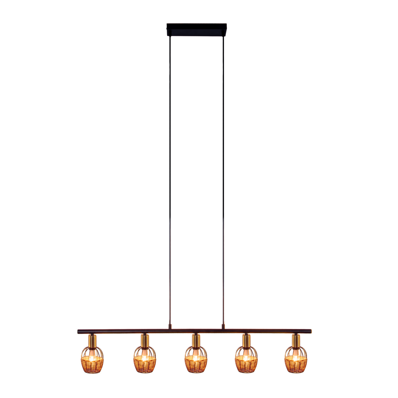 Pendelleuchte CORBIS - schwarz-natur-gold - 5-flammig