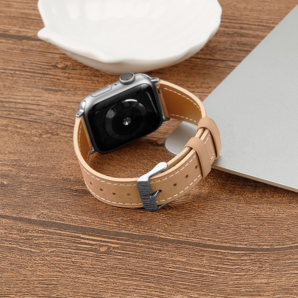 Apple Watch (42/41/40/38 mm) Ersatz Echtleder Armband (Gelenkumfang: 165-220mm) - Beige