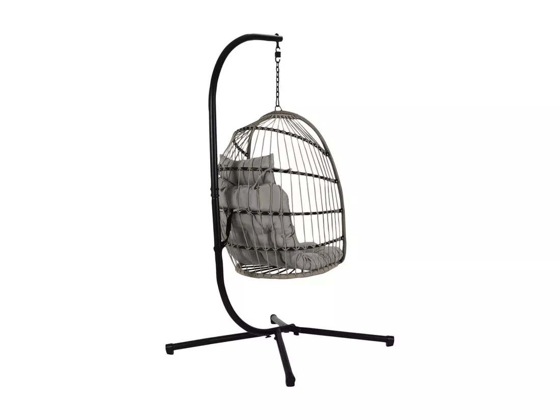 ALOHA - Fauteuil Suspendu Gris Structure en Métal et Plastique avec Coussins