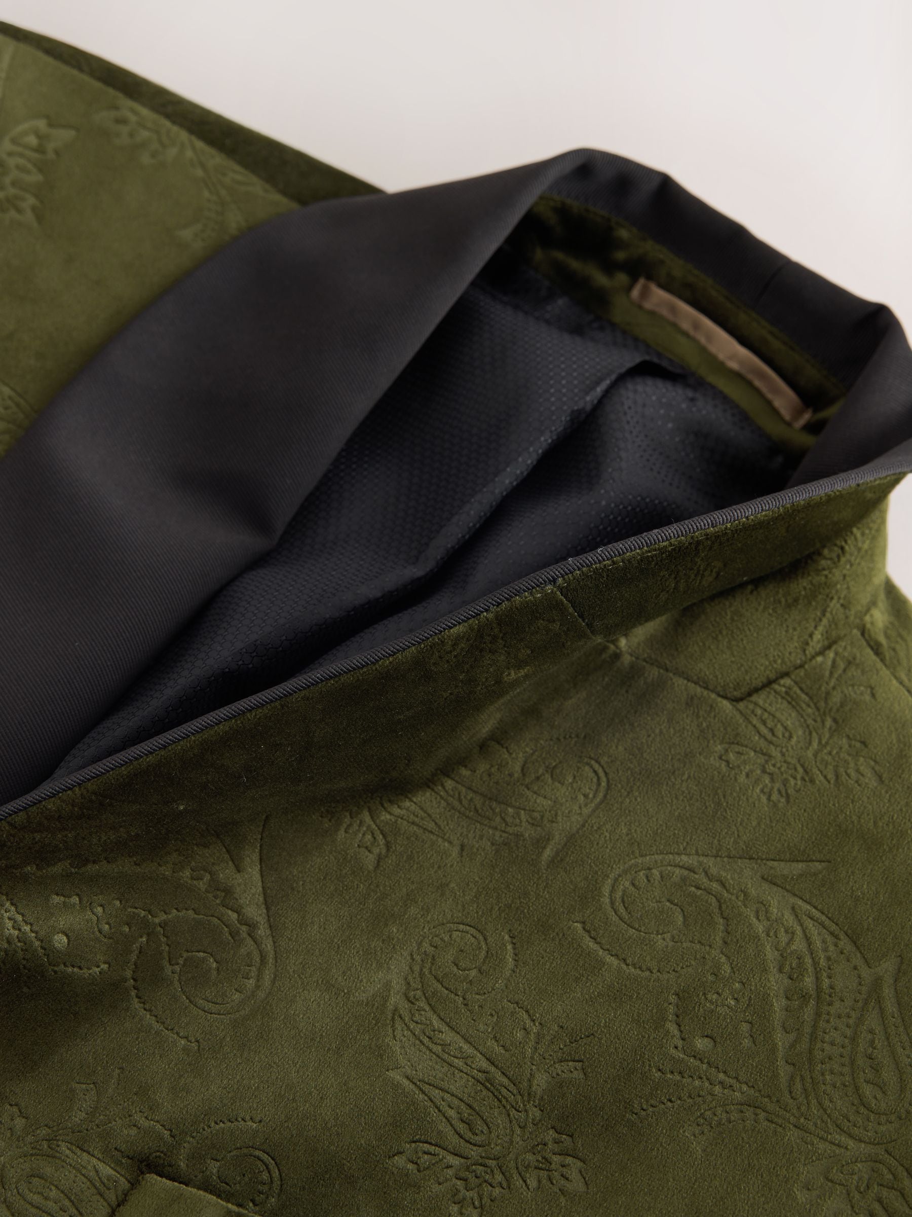 Olijfgroene Paisley - Normale Pasvorm - Fluwelen blazer met patroon