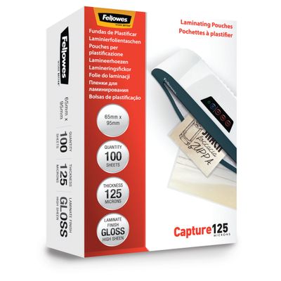 Fellowes - 100 pochettes de plastification (65 x 95 mm) - 125 microns - brillantes