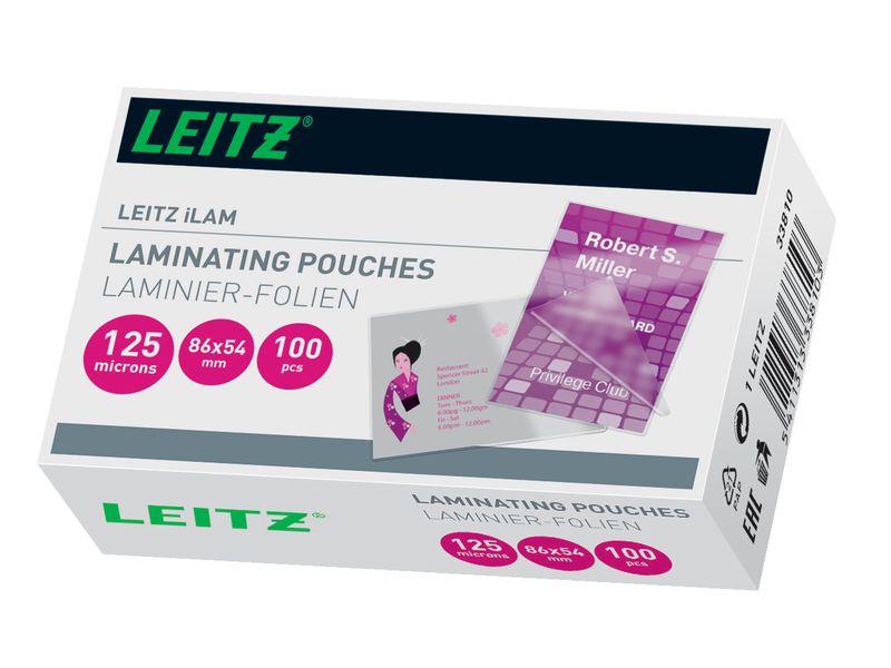 Leitz Laminierfolie 54 x 86 mm, 125 µm, 100 Stück, Glänzend Heisslaminierfolie