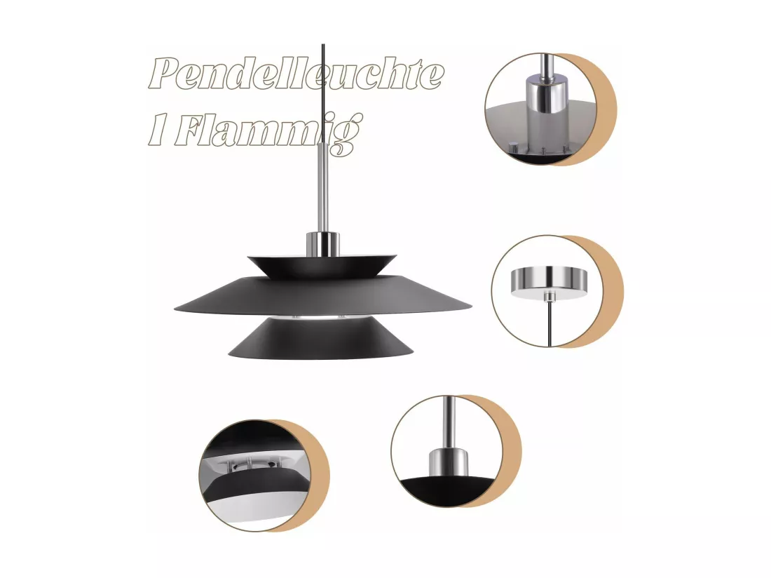 NETTLIFE Suspension Fer Noir Diam.28cm E14 - Lampe de Table à Manger Salon Moderne Chambre 1 Ampoule pour Cuisine Couloir d'Hôtel