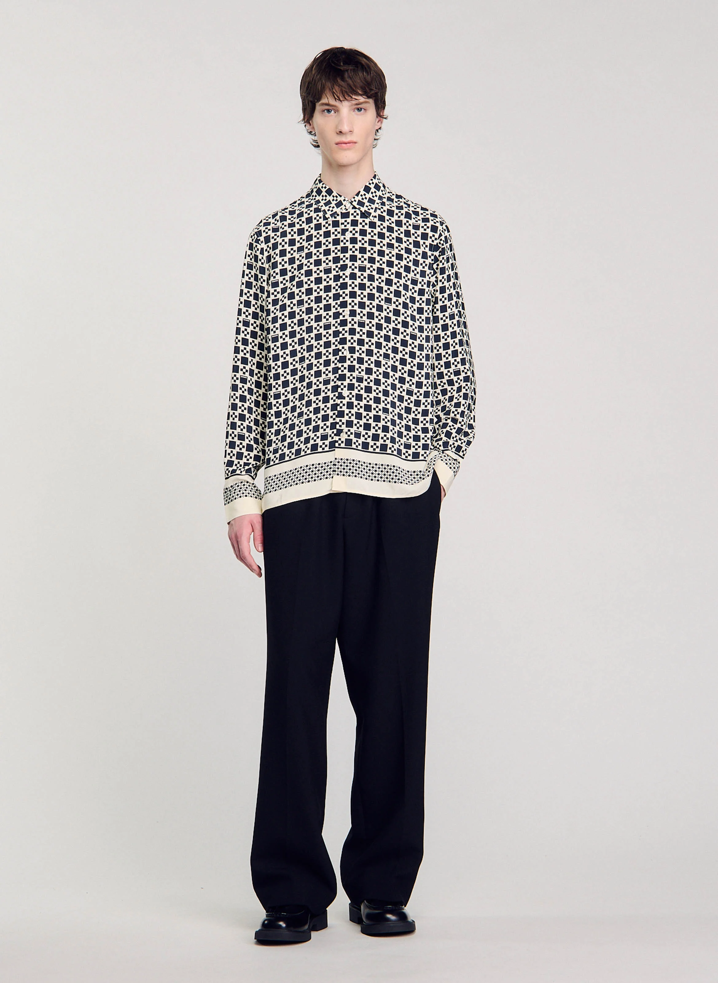 Chemise fluide col classique manches longues | Bleu