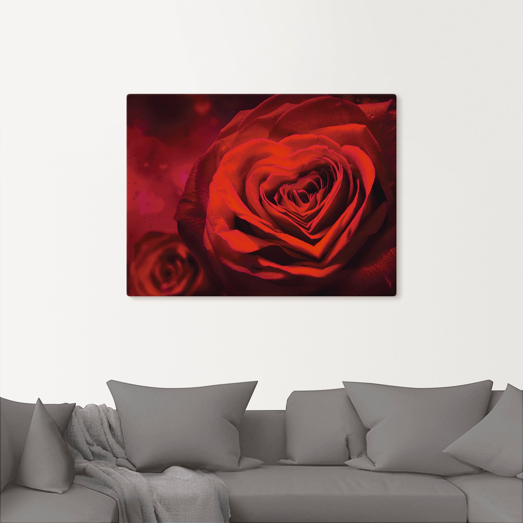 Artland Leinwandbild »Valentinseinladung mit Herzen und Rosen« Blumen 1 Stk. tlg. als Leinwandbild, Poster, Wandaufkleber in verschied. Grössen