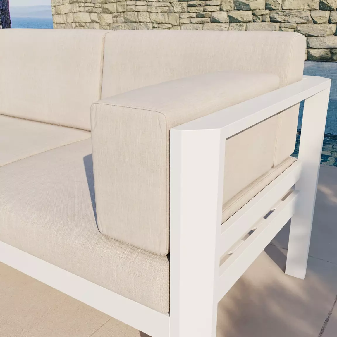 Canapé de jardin en aluminium 3 places Ostara Blanc et taupe