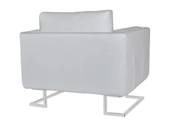 Fauteuil cube avec pieds chromés Blanc Similicuir