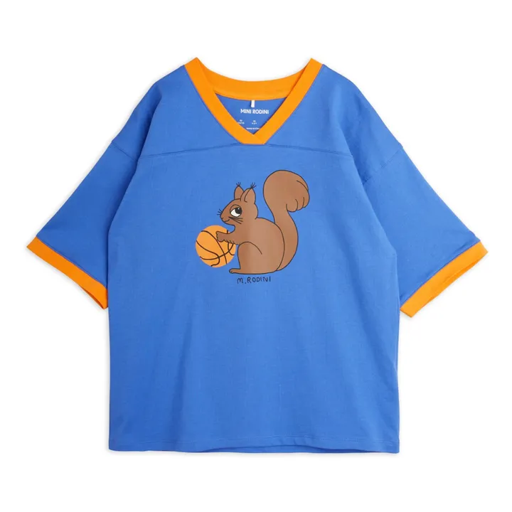Mini Rodini T-Shirt Coupe Ample Ecureuil Coton Bio | Bleu