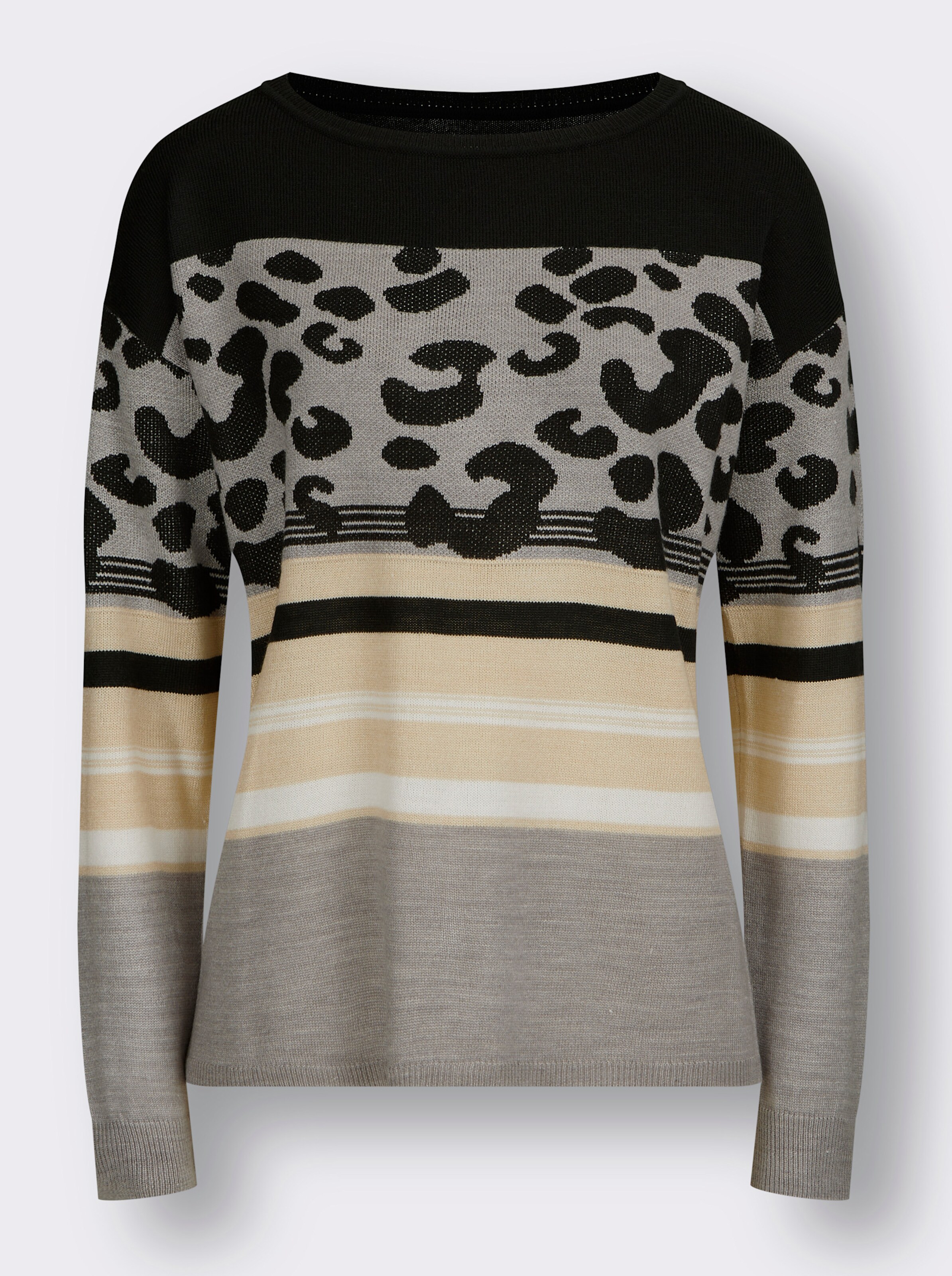 Rundhalspullover im Animal-Print, weich