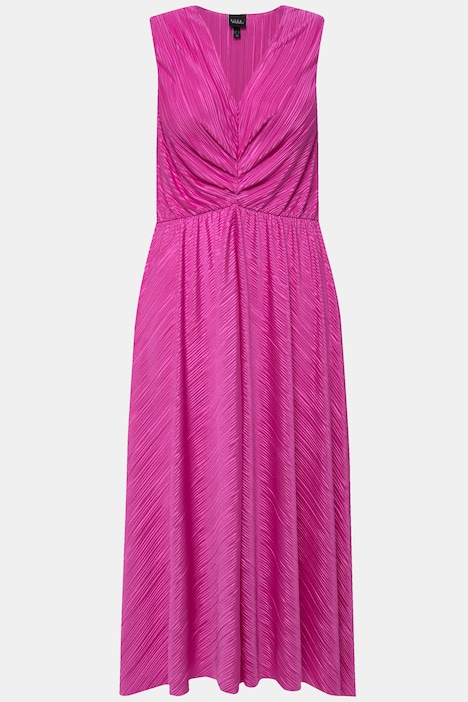 Plissee-Maxikleid, drapiert, V-Ausschnitt, ärmellos