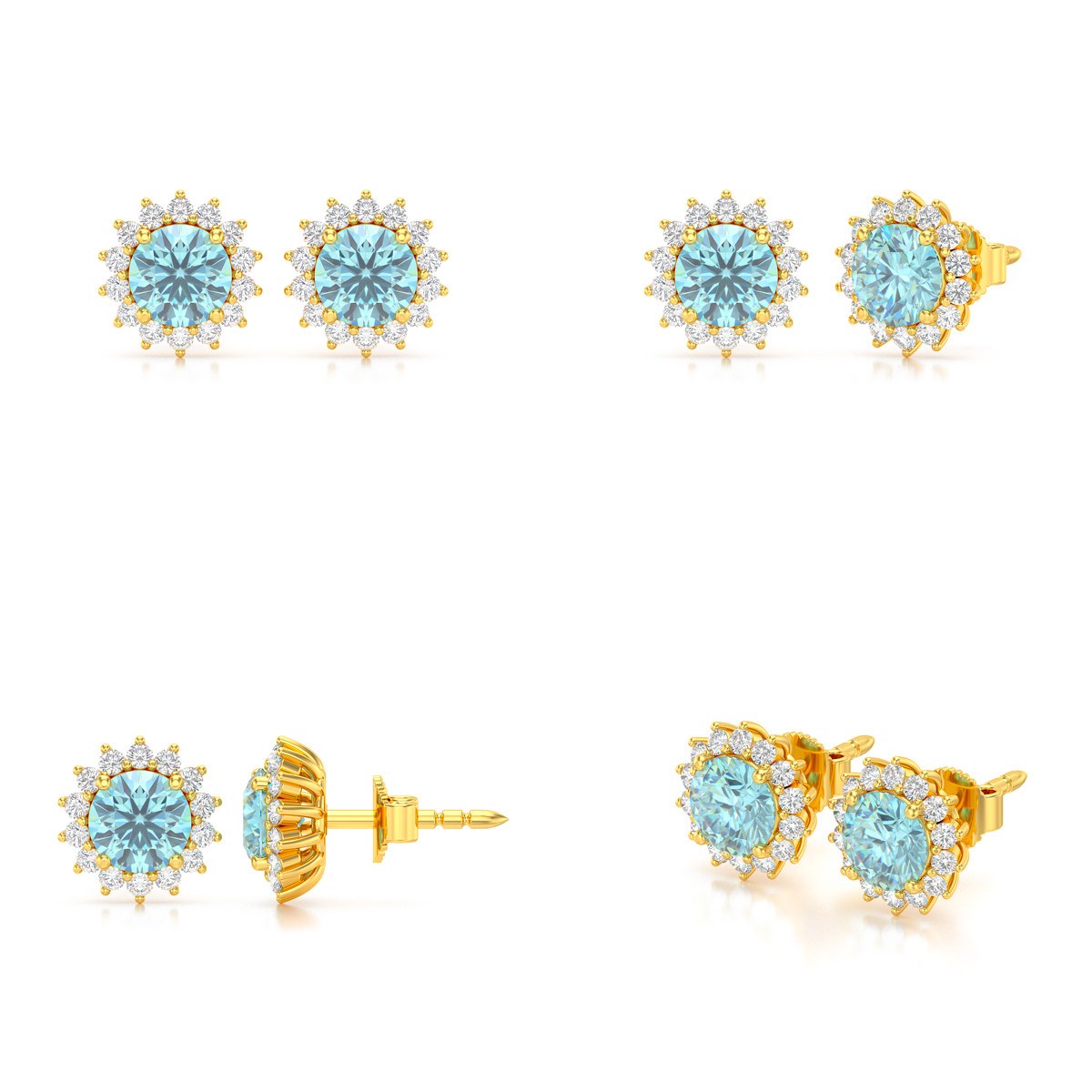 Boucles d'oreilles ADEN Or 585 Jaune Aigue-Marine et Diamant 2.61grs