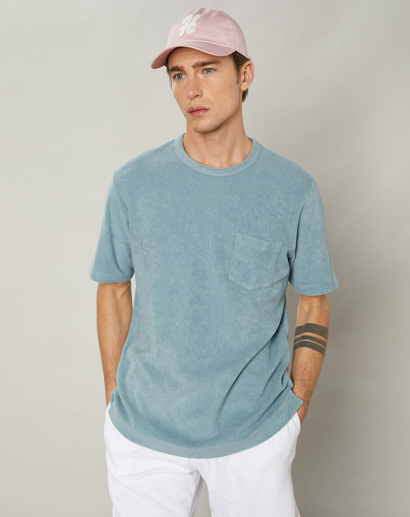 Hartford T-Shirt en éponge Pocket Crew oyster