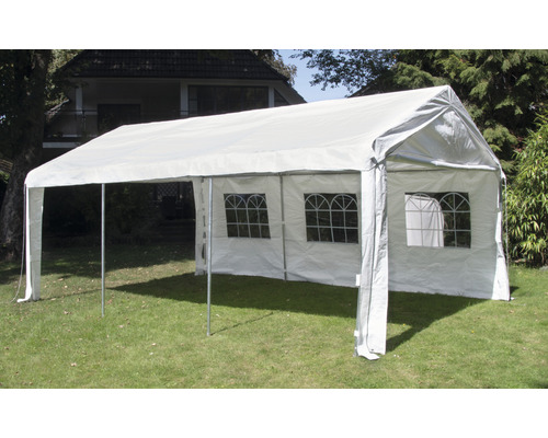 Zijwandset voor tent 400 x 600 cm, wit, bestaande uit 2 zijwanden, elk ca. 595 x 195 cm, en 2 puntgevelzijwanden, elk ca. 395 x 280 cm.