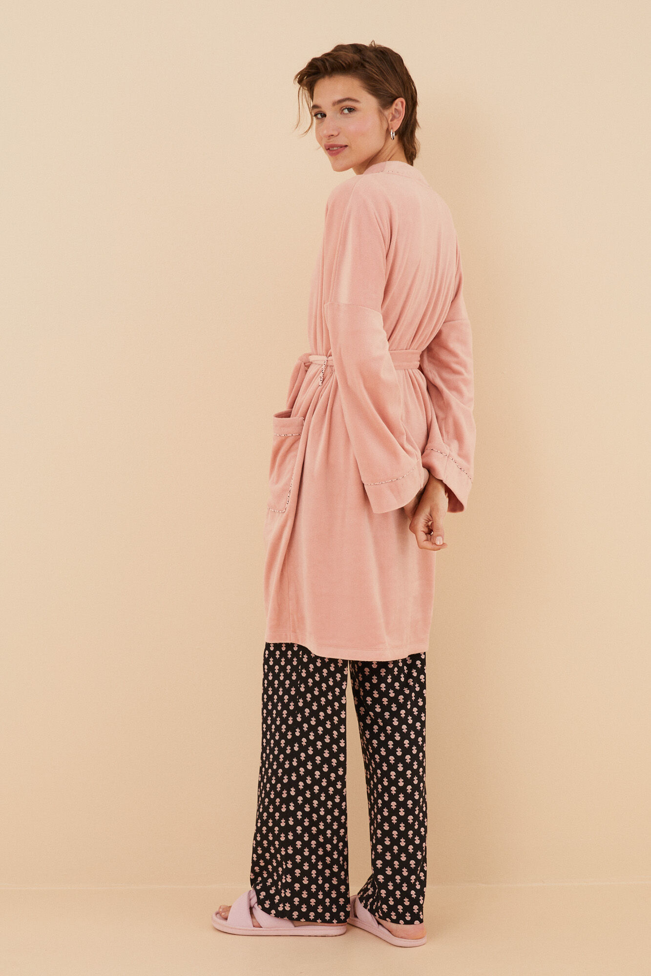 robe midi de veludo rosa