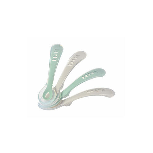 Lot de 4 cuillères 2ème âge silicone Velvet Grey/Sage Green - BEABA