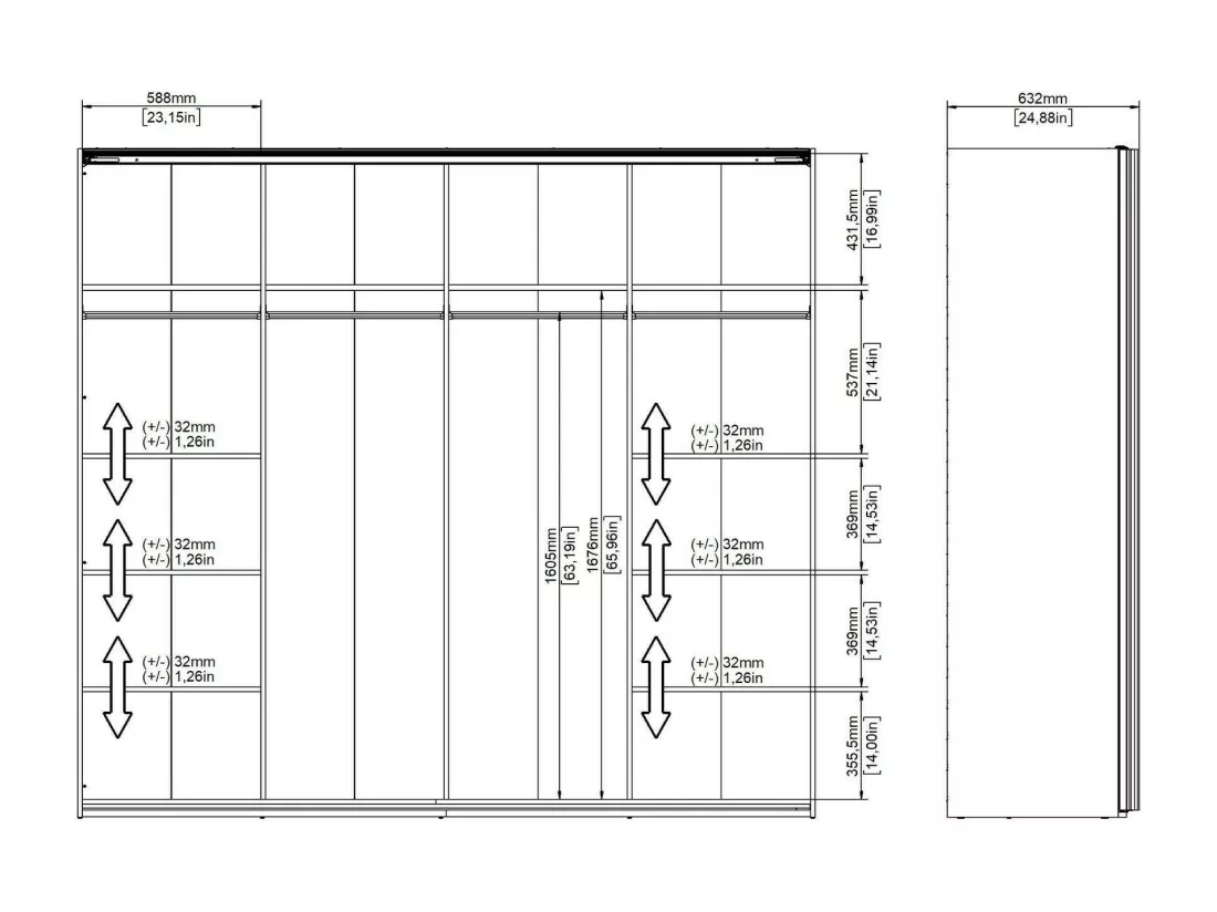 Garde-robe 2 portes Dstabil, Meubles de chambre, Penderie de plain-pied, Placard à vêtements, 243x61 h220 cm, Blanc et Noir