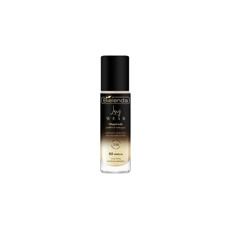Bielenda LONG WEAR Langanhaltende mattierende Grundierung 02 Vanilla -Ceramide + Kollagen + kolloidales Gold 30 ml