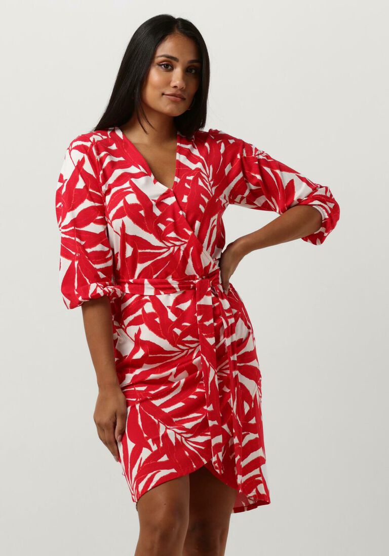 JANSEN AMSTERDAM rode jansen amsterdam mini jurk vl506 jersey print wrap dress 3/4 sleeve