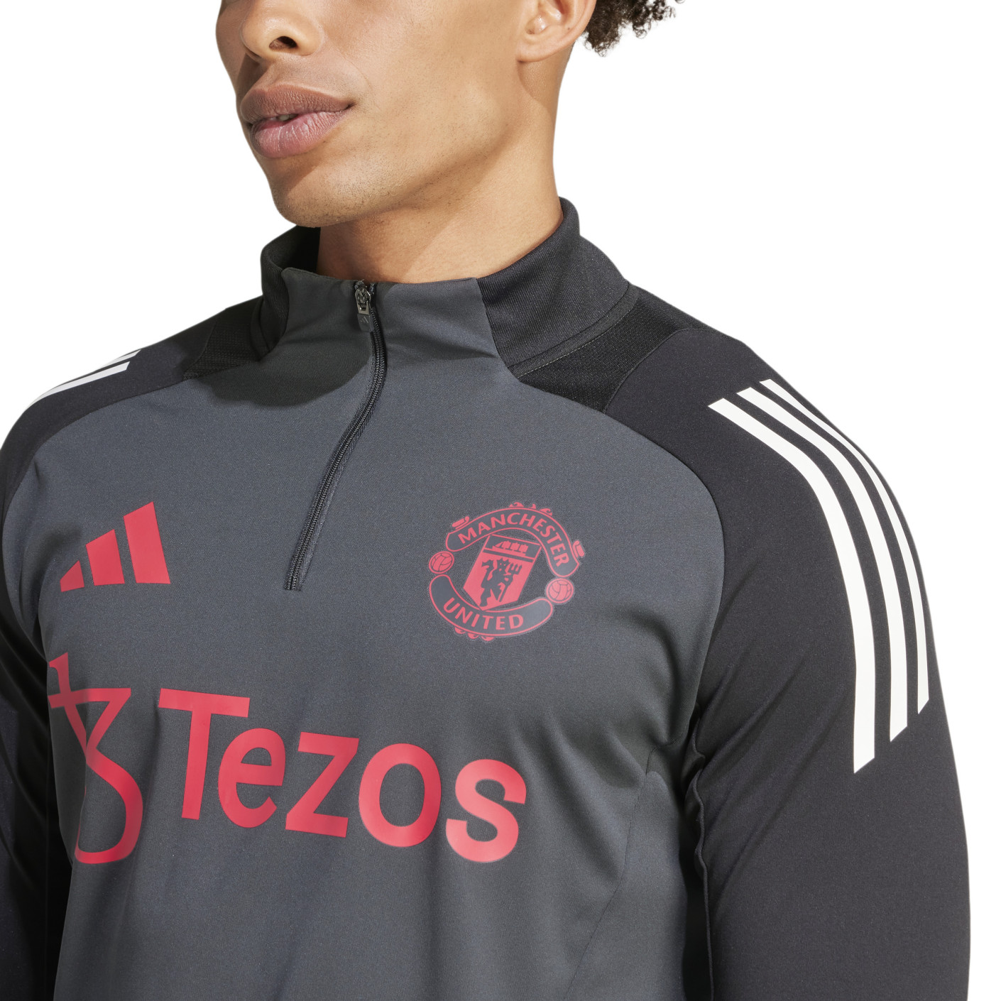 Adidas Manchester United Trainingstrui 1/4-Zip Europees 2024-2025 Donkergrijs Zwart Rood Wit