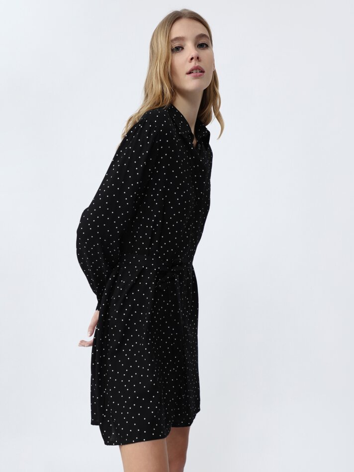 Vestido camisa com gravata - Preto