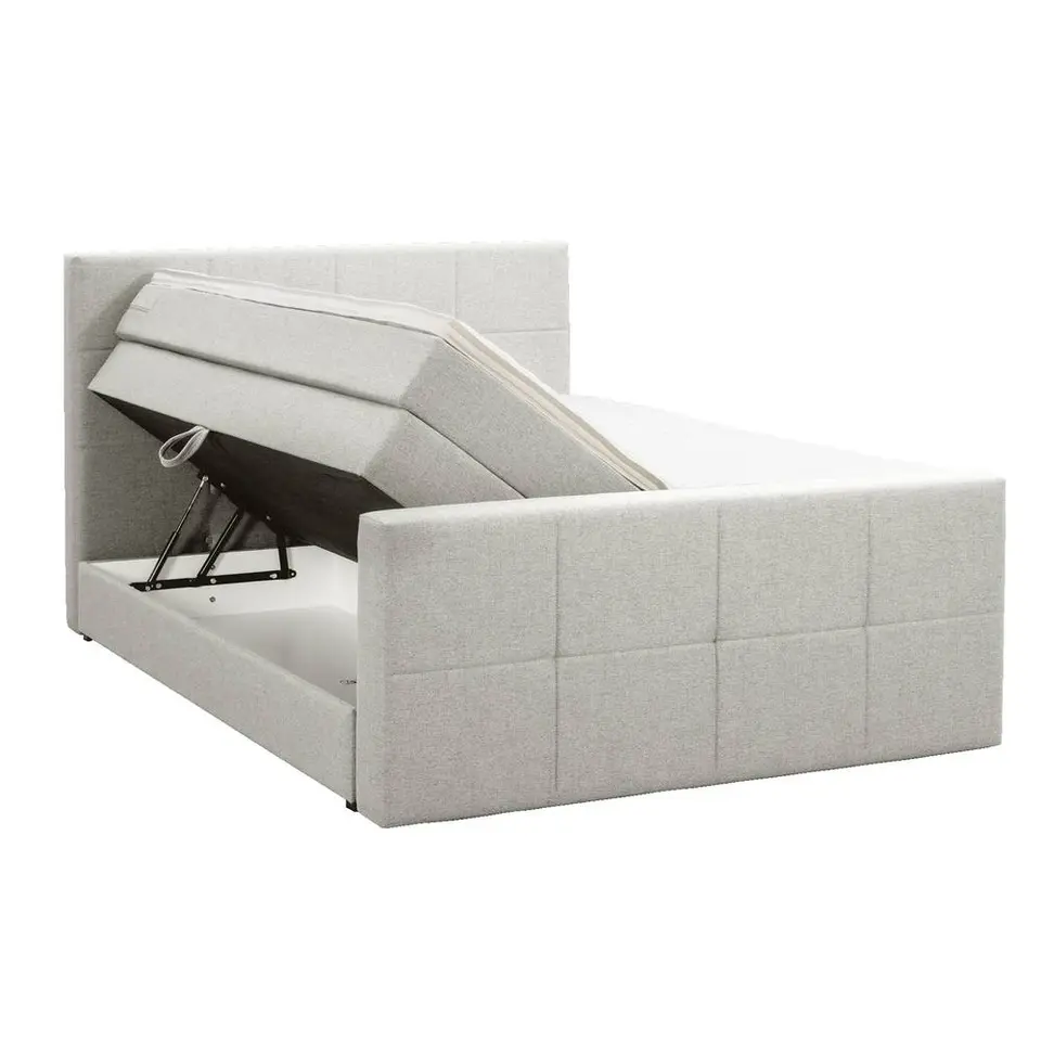 Boxspring met opbergruimte en voetbord Liv geblokt - ecru - 180x200cm