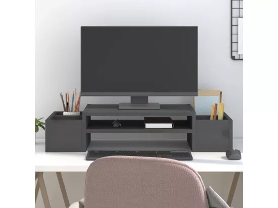 Support de moniteur Gris 70x27,5x15 cm Bois de pin solide