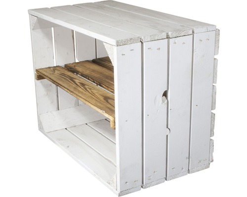Vintage witte houten fruitkist met middenplank, 50x40x30 cm, set van 3