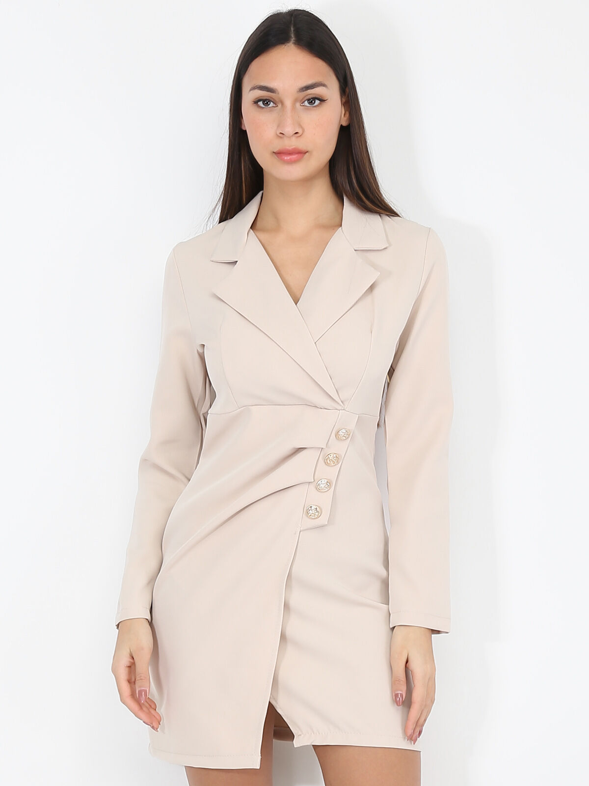 Robe portefeuille à boutons officiers- Beige