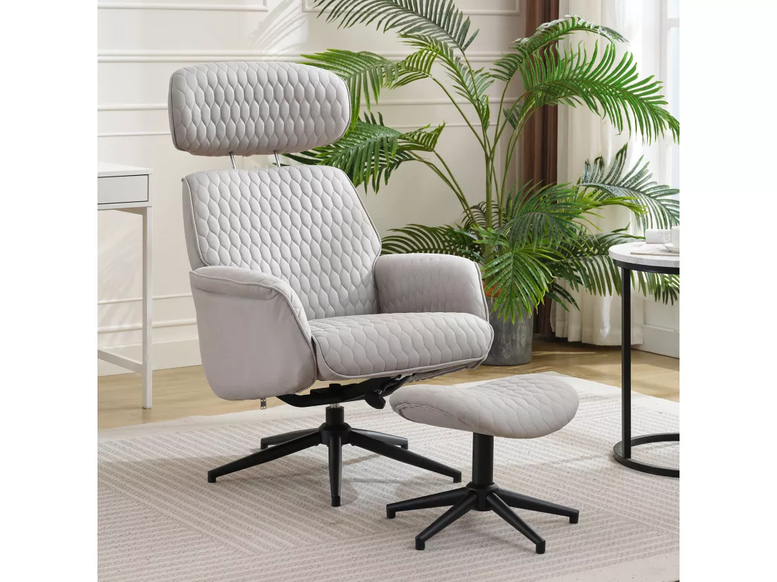 Chaise pivotante à 360° avec inclinaison réglable (95-125°) - Repose-pieds - Tissu technique - Gris