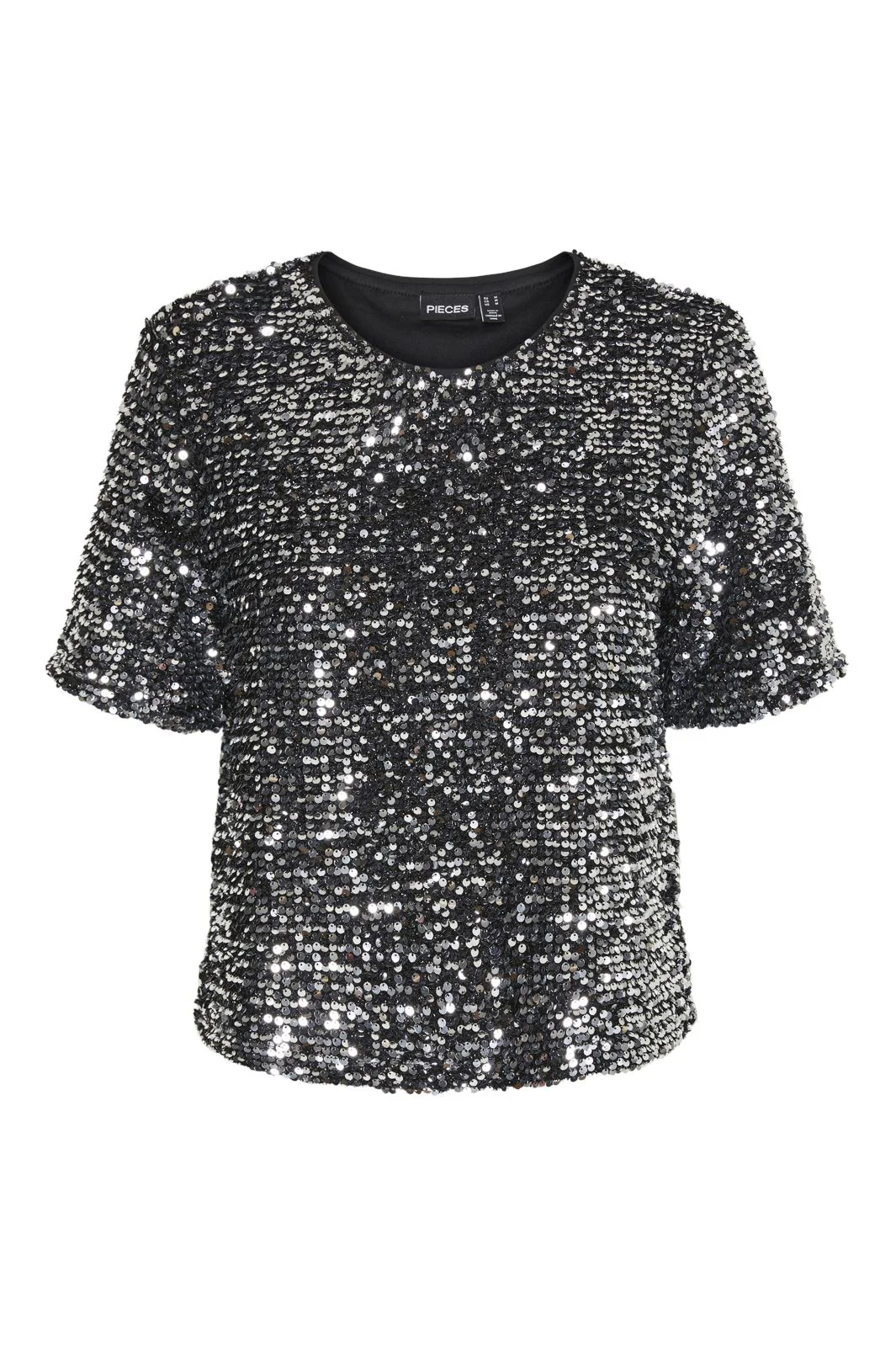 Pieces Pcserena Sequin Ss O-Neck Top Mm 4537227 black silver sequince