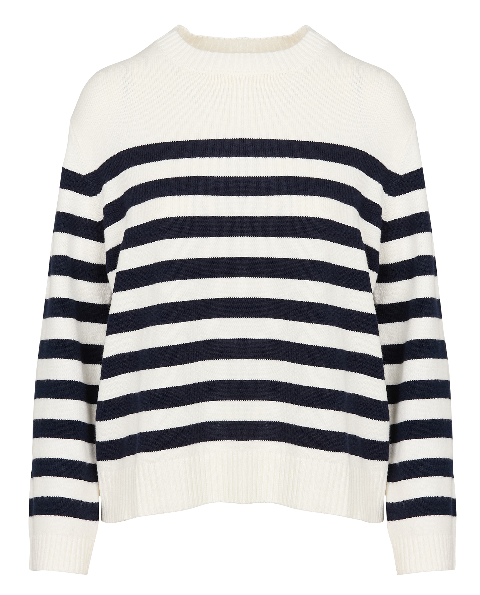 MEDITHO - Pull droit col rond rayé en maille mélangée | Blanc